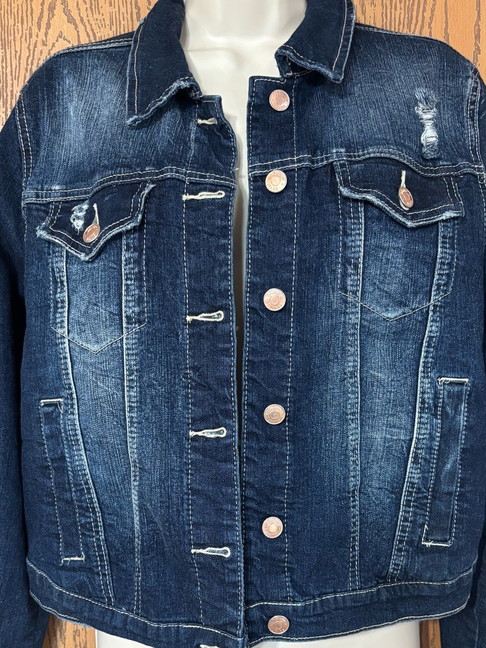 Vanity Dark Blue Distressed Denim Jacket